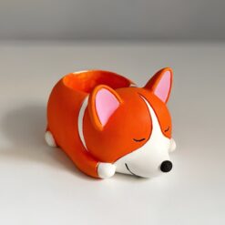 Кашпо Спящий корги из гипса