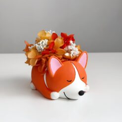 Кашпо Спящий корги с букетом