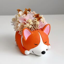 Кашпо Спящий корги с букетом