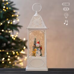 Новогодний фонарь с подсветкой и музыкой Светящийся снеговик 31,5 см (9240-004)