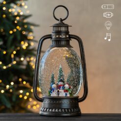 Новогодний фонарь с подсветкой и музыкой Семья снеговичков, 32 см (9240-003)