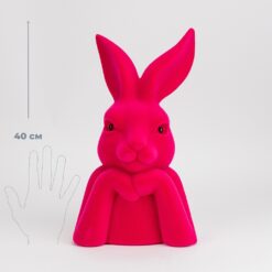Фігурка флокова Великодній зайчик, темно-рожева, 40 см