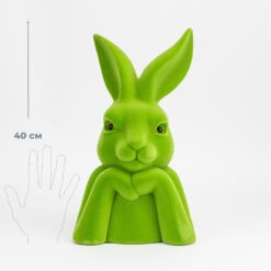 Фігурка флокова Великодній зайчик, зелена, 40 см