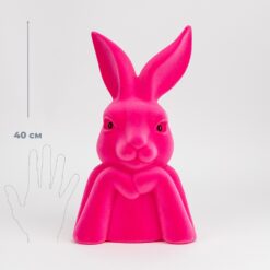 Фігурка флокова Великодній зайчик, рожева, 40 см