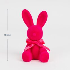 Фігурка флокова Великодній зайчик, темно-рожева, 15 см